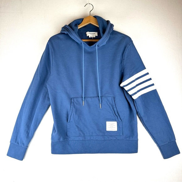 Thom Browne Engineered 4-Bar Pullover Hoodie Sweatshirt Blue Size 2/M - Picture 2 of 13